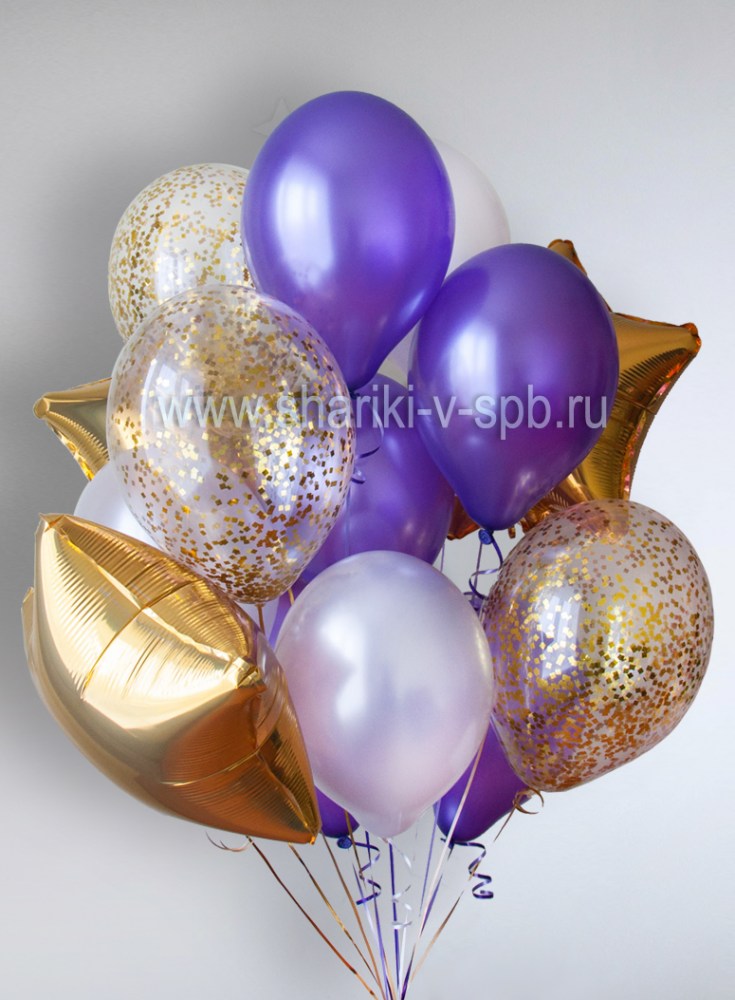 набор шаров с фиолетовыми и золотыми шариками